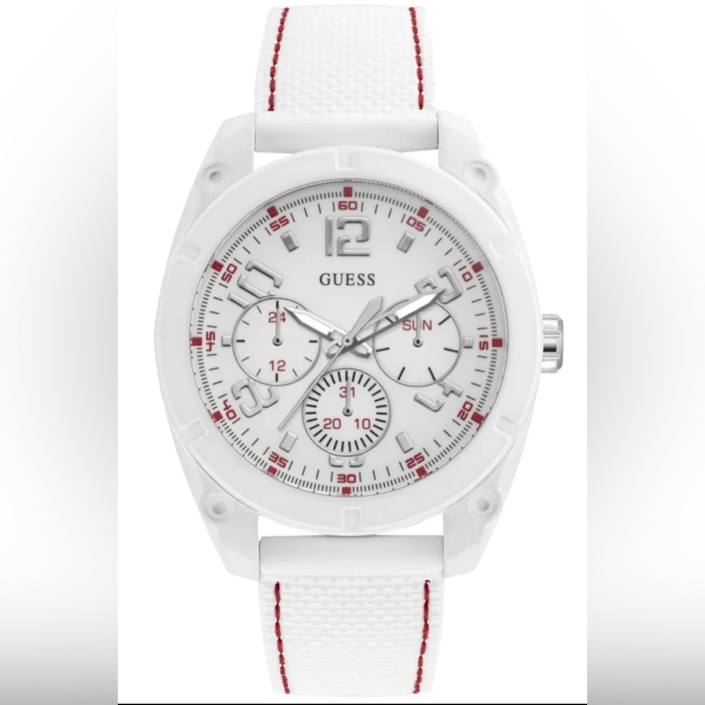 Guess Men's Watch‎ Multifunction W1256G2 Dash White Silicone Wristwatch NWOB.